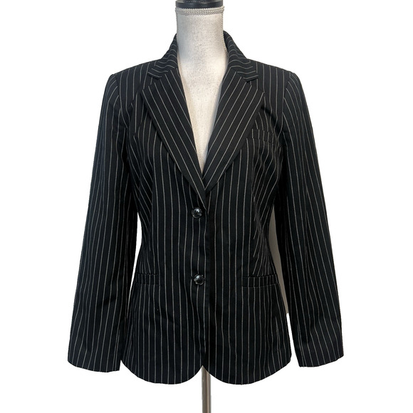 Chadwick's Blazer Jacket size 6 Tall Black Pinstripe Career Church Professional - Picture 1 of 9
